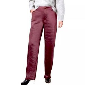 Good American Burgundy Washed Satin Straight Leg Pants size 10/30